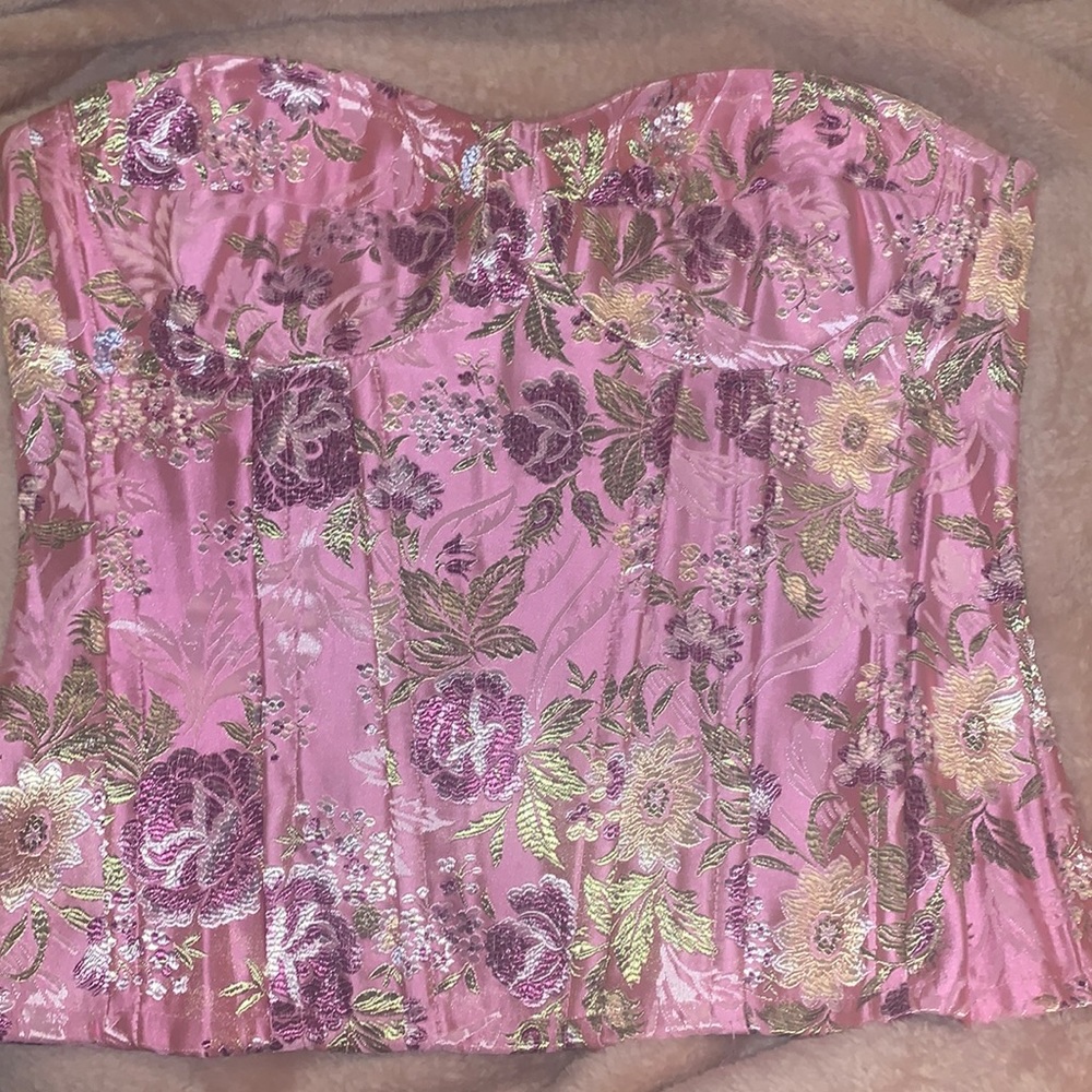 Pink satin corset